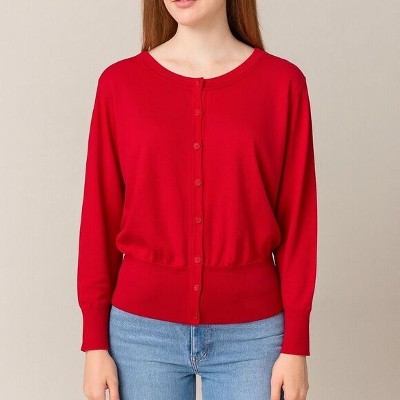 NEW NWT City Chic Solid Red Button down Open Cardigan Sweater quarter Sleeve L - Picture 1 of 13